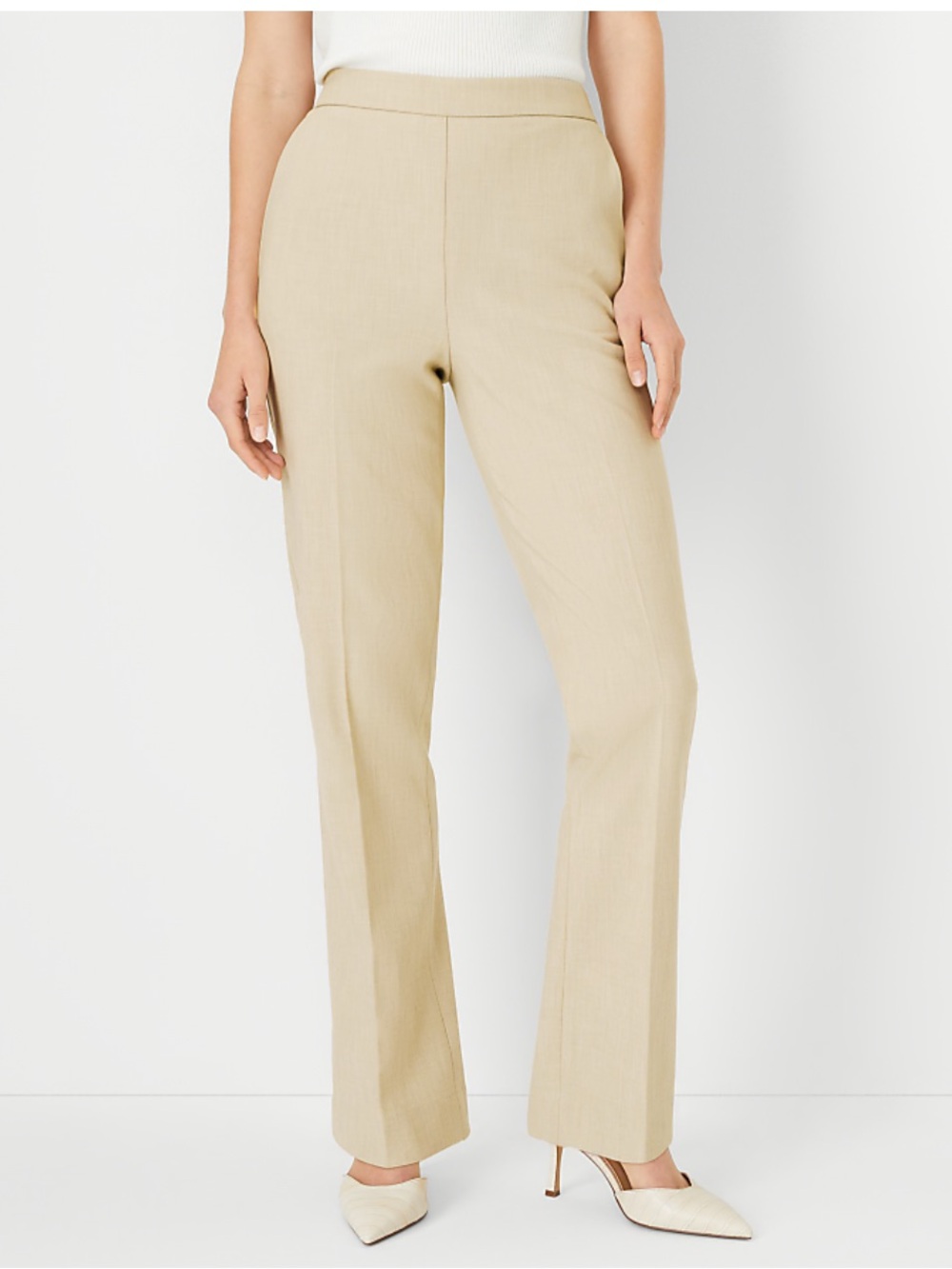 Ann Taylor Beige Straight-Leg Side Zip Pants